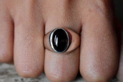 Anello In Argento Sterling 925 Con Gemma In Onice Nero Naturale Per Uomo #1166 - Immagine 1 di 3