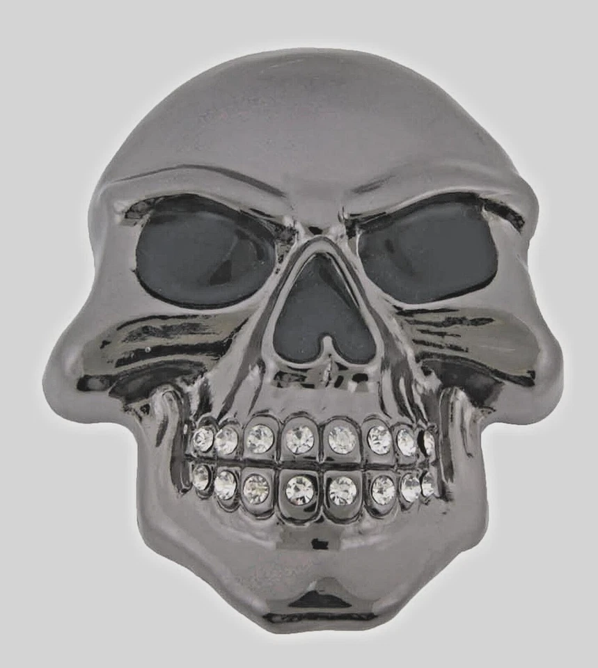 Cinturón Calavera Hebilla Parrilla Gris Gunmetal Emblema Bling Estilo Helado Nuevo Hombres Mujeres Gótico Foto 1 de 4