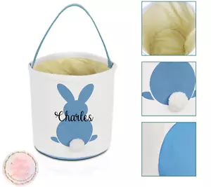 Personalized Easter Basket Bunny Tail Egg Hunt Canvas Tote Bag Gift Kids Custom - Picture 1 of 6