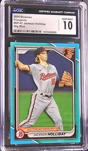 2024 Bowman Jackson Holliday #BP-47 Sky Blue /499 CGC 10 Gem Mint Orioles - Picture 1 of 2