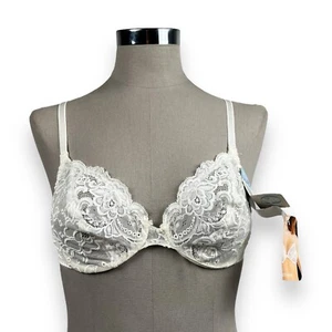 Neu mit Etikett Vintage Olga 36B Bügel-BH elfenbeinweiß Spitzenstrukturen transparent 33080 - Bild 1 von 8