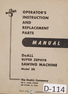 Doall 36, Super Zephyer Band Saw Instructions and Parts List Manual - Bild 1 von 1