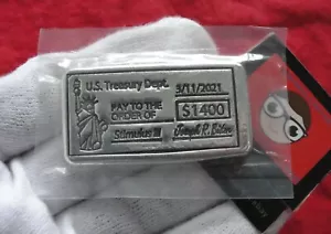joe biden assegno stimolo III 1400 dollari versato a mano .999 lingotto artistico argento puro - Foto 1 di 5