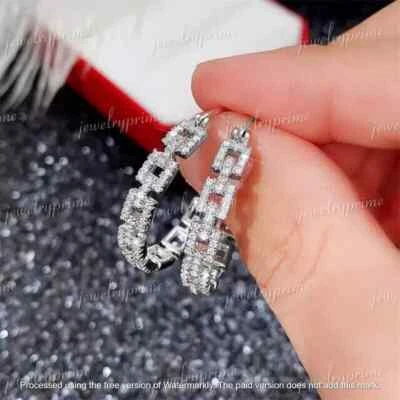 2Ct Round Cut Lab Created Diamond Hoop Earrings 14K White Gold Plated Silver - Image 1 of 3