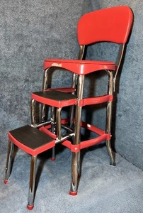Mid-Century Cosco Retro Style Farmhouse Counter Chair/Step Stool w/ Chrome Legs - Picture 1 of 16