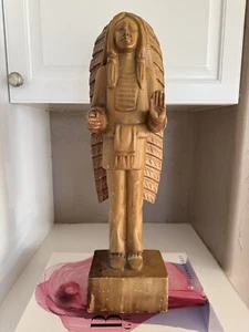 Vtg tall hand carved wooden Native American Indian statue sculpture statue 20" - Picture 1 of 24