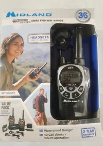 Midland GXT1000VP4, 50 Channel GMRS 2-Way Long Range Walkie Talkie, Black/Silver - Afbeelding 1 van 4