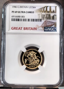 1986 GREAT BRITAIN GOLD 1/2 SOVEREIGN NGC PF 69 ULTRA CAMEO GEM PROOF BEAUTY - Picture 1 of 3
