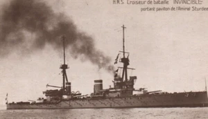 Cartolina Royal Navy Corazzata HMS Invincibile Ammiraglio Sturdee c1910s - Foto 1 di 3