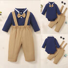 Baby Boys Long Sleeve Pullover Bowknot T-shirts Sets Long Jumpsuits 2PCS Outfits