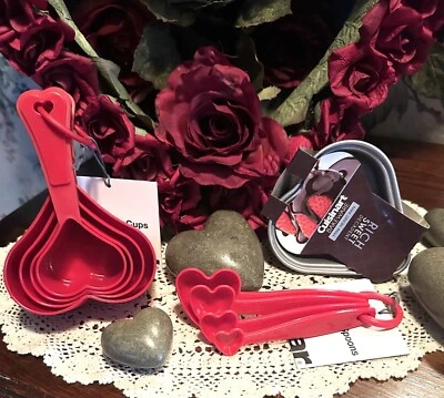 The Cellar Red Heart Measuring Cups & Spoons; Cuisinart Mini Heart Bake Set; New - Image 1 of 4