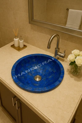 Lavabo lavabo con incrustación aleatoria de lapislázuli raro, decoración de baño para el hogar y la oficina Foto 1 de 4