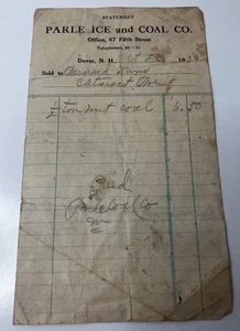 Antique Dover, NH 1939 Parle Ice & Coal Co. Receipt - New Hampshire - Picture 1 of 4