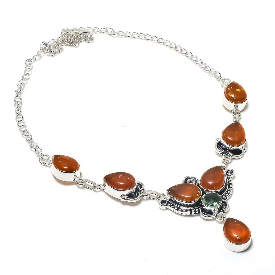 Baltic Amber Gemstone Handmade 925 Sterling Silver Jewelry Necklace Size 18" - Image 1 of 1