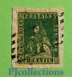 U116-ANTICHI STATI-TOSCANA 1851 4 CRAZIE VERDE SU GRIGIO USED SU FRAMMENTO - Imagen 1 de 2