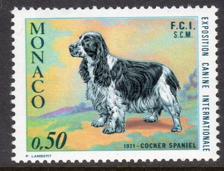 Monaco Scott # 810 en estado bastante bueno MNH 1971 International Dog Show Cocker Spaniel Foto 1 de 1