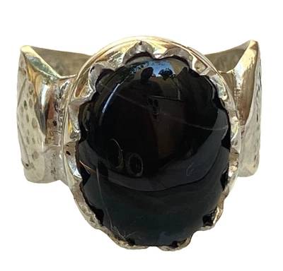 925 Sterling Silver men's ring yemeni natural onyx agate aqeeq silver ring - Image 1 of 4