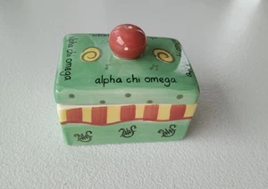 Alpha Chi Omega Porzellan Andenken Box Deckel Deckel Alexandra & Co Bruderschaft Bruder - Bild 1 von 13