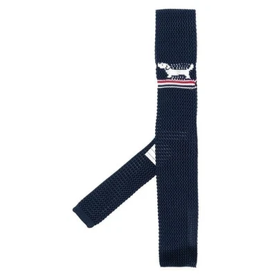 Corbata de seda tejida a rayas Thom Browne Dachshund azul marino MNL068K Y4003 415 75832973 Foto 1 de 2
