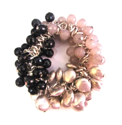 Black and Pink Bead Cha Cha Stretch Bracelet Silver Plate 7.5*8 - Image 1 of 4