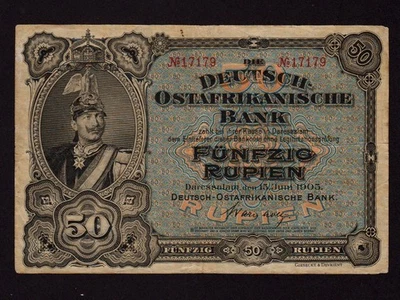 German East Africa:P-3, 50 Rupien ,1905 * Emperor Wilhelm II * VF * - Image 1 of 2