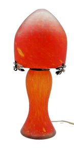 Art Deco Style Orange Glass Mushroom Table Lamp with Dragonfly Mounts - Picture 1 of 7