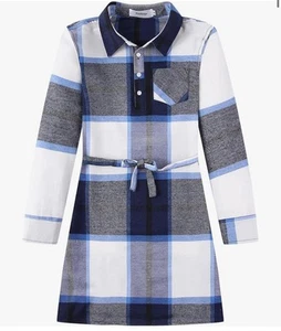 Youth Girls Long Sleeve DRESS Navy & WHITE PLAID SIZE 7/8 Medium NWT (t9) - Picture 1 of 4