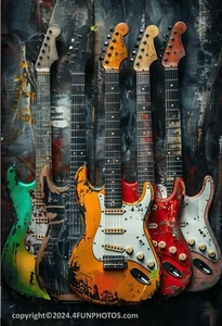 Colorido póster de arte de guitarra tamaño 13"x19" impresión fotográfica brillante de calidad premium - Imagen 1 de 1