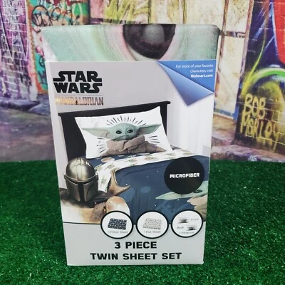 Star Wars The Mandalorian  Baby Yoda Microfiber 3-Piece Twin Sheet Set New (BB1) - Image 1 of 4