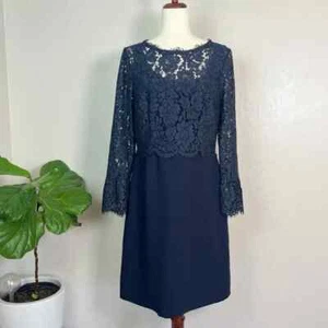 Vestido vaina para mujer TALBOTS talla 8 azul marino crepé y encaje manga 3/4 cóctel - Imagen 1 de 12