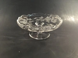 Vintage MCM HEISEY ROSE Etched Glass Footed Bowl Compote - Picture 1 of 6