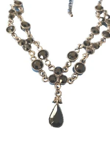 Cookie Lee Signed Gun metal black glass crystle Bib 15" Necklace w/ 3" Extender - Picture 1 of 9