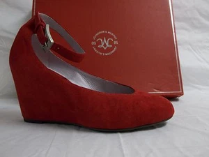 Johnston & Murphy 7 M Tracey Red Suede Ankle Strap Wedges New Womens Shoes - Picture 1 of 8