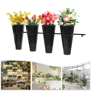 Wall-mounted Flower Stand Planter Holder Flower Pot with 4 Buckets Black - Picture 1 of 18