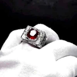 Original Red Ruby Yaqoot Ring For Men Real Ring In Sterling Silver 925 - Picture 1 of 7