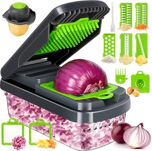 12-In-1 Vegetable Chopper with 7 Blades and Container, Grey - Picture 1 of 12