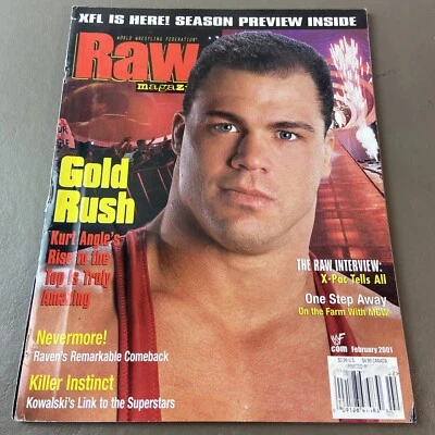 WWF RAW Magazine February 2001 Kurt Angle XFL Preview Angle Poster WWE Austin - Image 1 of 4