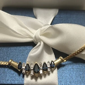 Stunning 14K Solid Gold Sapphire and Diamond 17” Wedding Formal Necklace 5.9g - Picture 1 of 7