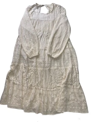 Vestido midi Free People Gemma manga larga ojales crema para mujer talla XS pradera” Foto 1 de 4