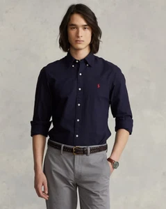 Camisa Polo Ralph Lauren Oxford Para Hombre/Calce Ajustado Azul Marino Grande - Imagen 1 de 5