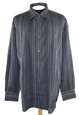 Men's Striped Shirt John W Nordstrom Black Blue Gray Tag 2XL measured Size 17/36 - Изображение 1 из 3
