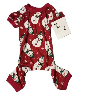 Lanyarco Dog Pajamas Jumpsuit Clothes Christmas Holiday Snowman 13" Back Length - Image 1 of 4