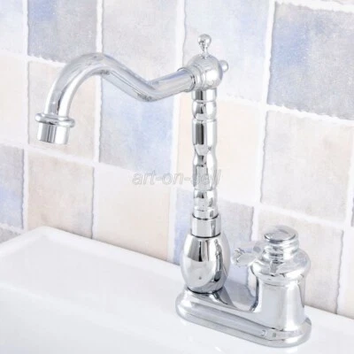 Polished Chrome Bathroom Vanity Sink Faucet 4" Centerset 2 Hole Basin Mixer Tap - Image 1 of 4