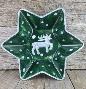 La Gioconda Star Green White Reindeer Elk serving dish polka dot Italy rustic  - Picture 1 of 7