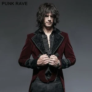 Punk Rave Cavalier Men's Red Velvet Tail Jacket • Ships in 2-4 Weeks • Gothic - Picture 1 of 10