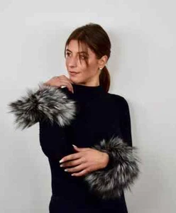Fur cuffs, silver fox cuffs, real fur cuffs - Picture 1 of 5