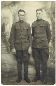RPPC Real Photo Postcard of Two American WW1 Military Soldiers Standing - Picture 1 of 2