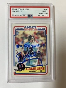 Jim Kelly Signed 1984 Topps USFL Rookie Rc Card PSA 7 Auto 10 Buffalo Bills HOF - Picture 1 of 2