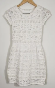 Crazy 8 Girl Knitted Dress Ivory Gold Thread Short Sleeve Size 10-12 lined - Picture 1 of 8