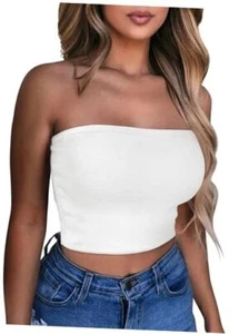 Summer Tube Tops Basic Crop Tops for Women Strapless Tank Casual Medium A White - Picture 1 of 7